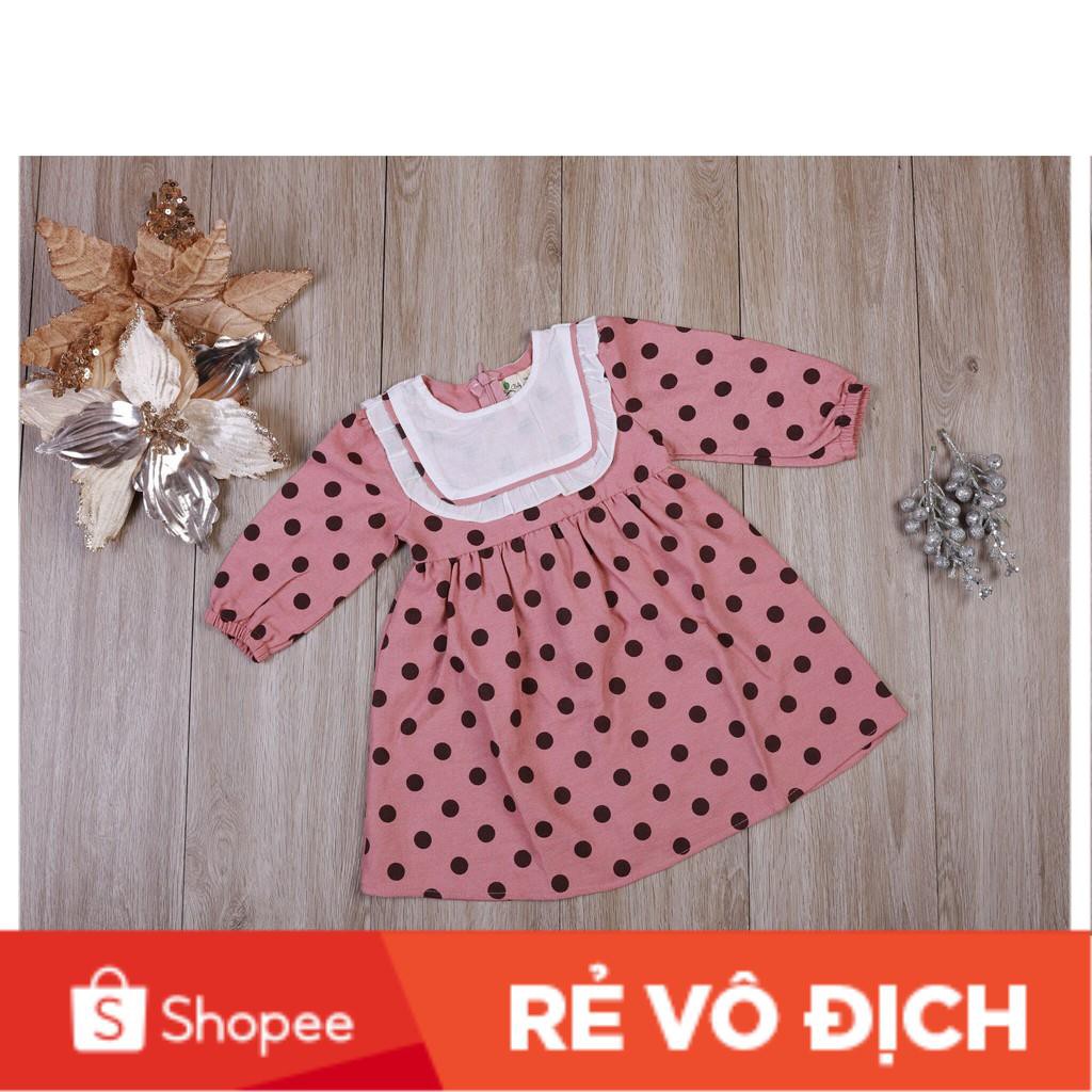 Váy nhung chấm bi tay lỡ  bé gái size 1-7, cho bạn từ 10-23kg. Chất nhung ép siêu đẹp, dáng váy dễ mặc