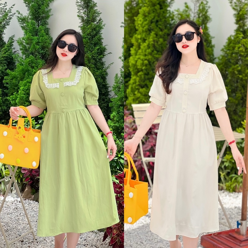 Váy Kiss II cổ viền ren dáng dài nơ lưng tiểu thư