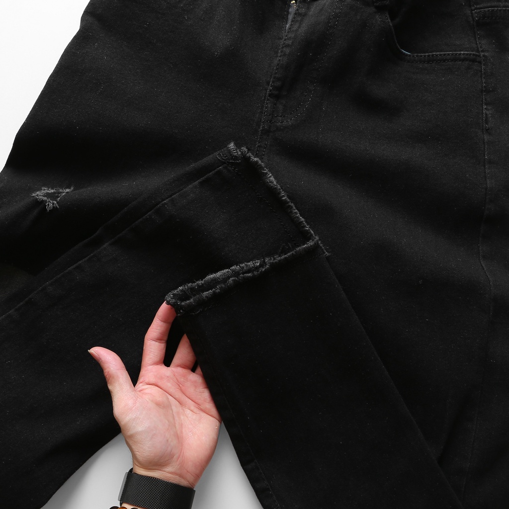 Quần jean nam dài, quần bò nam màu đen rách gối xám chất co dãn thoải mái hàng y hình