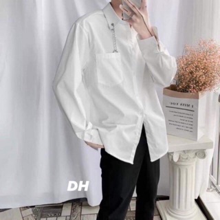 Áo sơ mi nam dài tay dây xích màu trắng màu đen