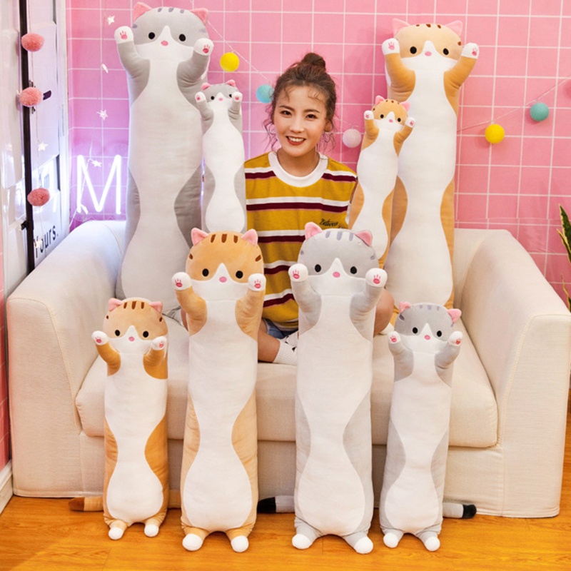 Gối Ôm Dài Nhồi Bông Mềm Mại Hình Mèo Hoạt Hình Đáng Yêu Dành Cho Trẻ