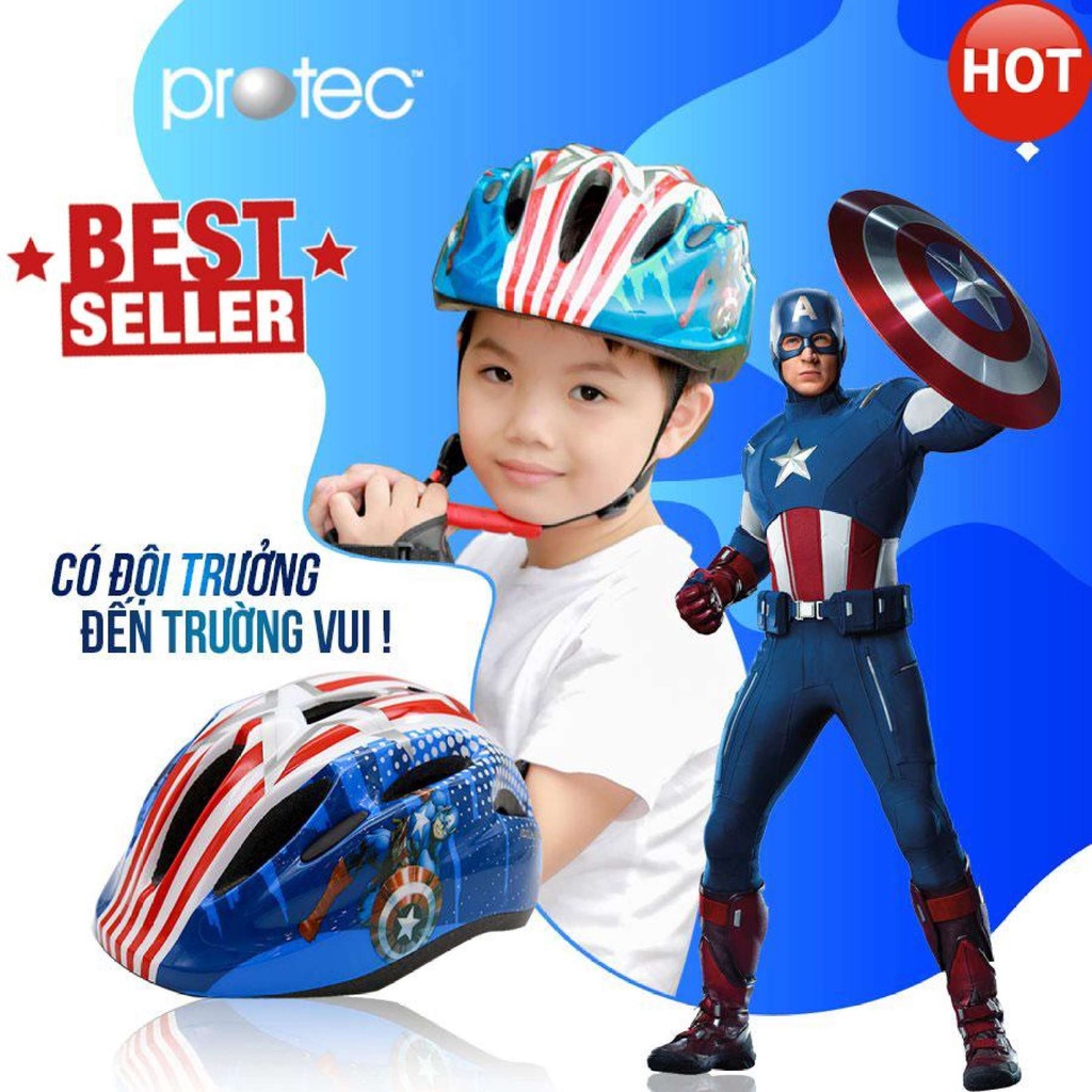 Nón bảo hiểm xe đạp trẻ em Protec SMILE, cho bé trai từ 1-12 tuổi, họa tiết mạnh mẽ năng động, có đèn hậu an toàn