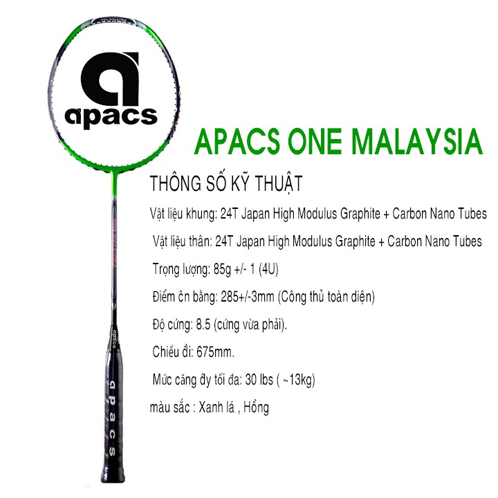 Vợt cầu lông Apacs One Malaysia 1 Vợt 1 Túi [Chính hãng] [Ảnh thật] [Có bảo hành] [Có sẵn] [Rẻ vô đị