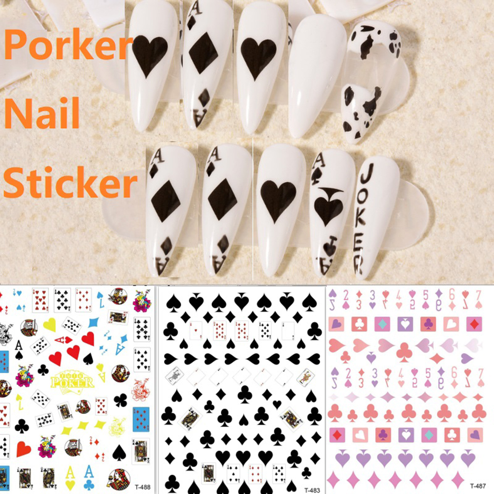 (Hàng Mới Về) Set 10 Tấm Nhãn Dán Trang Trí Móng Tay Nghệ Thuật Họa Tiết Lá Bài Poker 3D