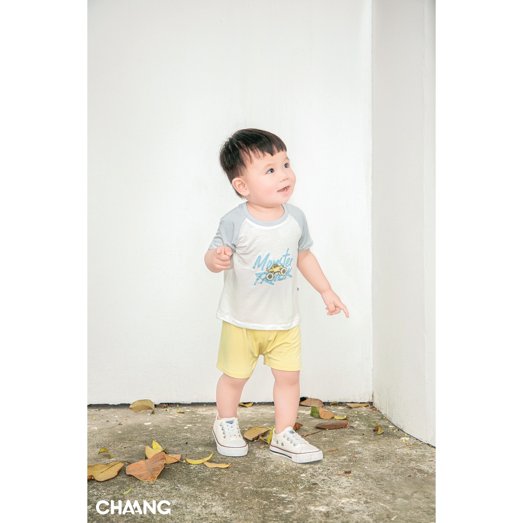 [CHAANG]Bộ quần áo cộc CHAANG raglan active ghi