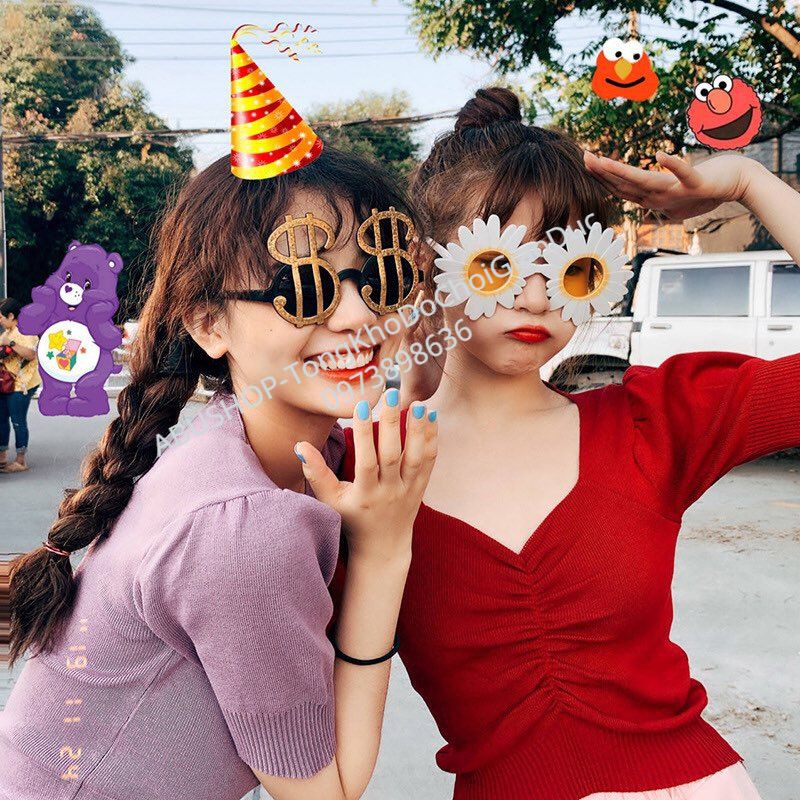 Kính mát thời trang cute độc đáo -  Kính mát cho bé và gia đình họa tiết sinh nhật, sự kiện, dã ngoại