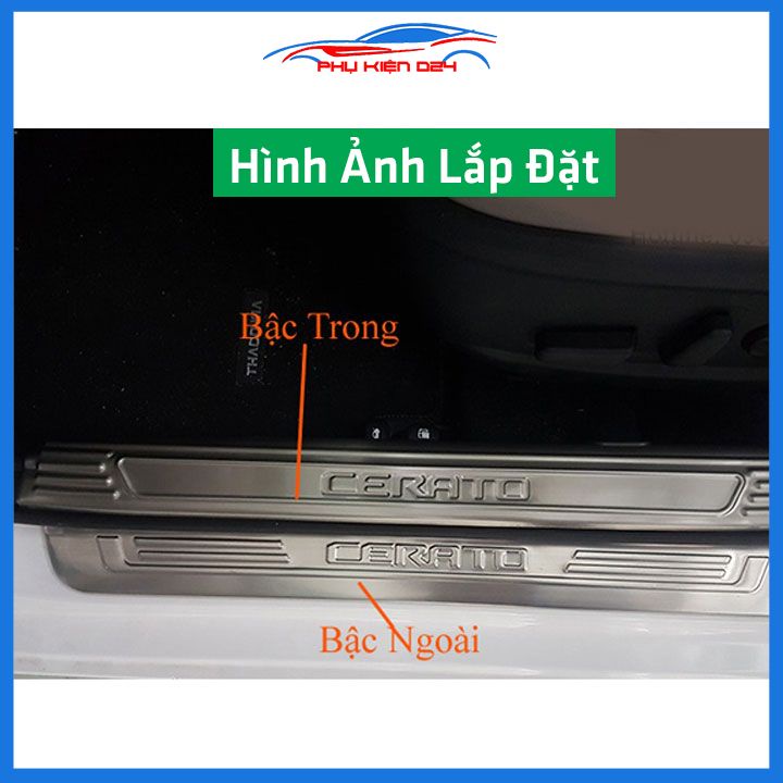 Bộ ốp bậc cửa trong ngoài nẹp bước chân Cerato 2019-2020-2021-2022 Inox chống trầy trang trí xe