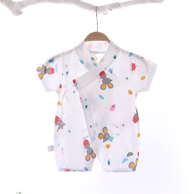 Bộ Đồ Ngủ Liền Thân Tay Ngắn Chất Liệu Cotton In Họa Tiết Toàn Diện Cho Bé Từ 0-24 Tháng Tuổi