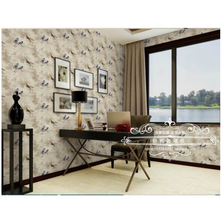 Cuộn 10m giấy dán tường chim thư pháp khổ rộng 45cm