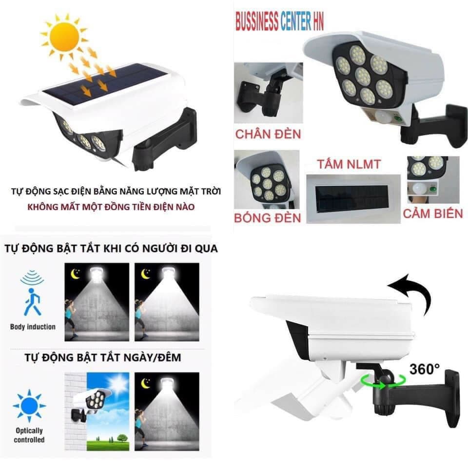Đèn năng lượng mặt trời giả camera tự động BẬT TẮT chống trộm, chống nước 77 bóng. có điều khiển cảm biến chuyển động