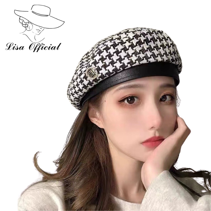 Mũ Nồi Caro  Lisa Official  Nón Beret nữ Dạ Caro Thu Đông Có Dây Rút Cho Nữ - Thời Trang Hàn Quốc - SV-4