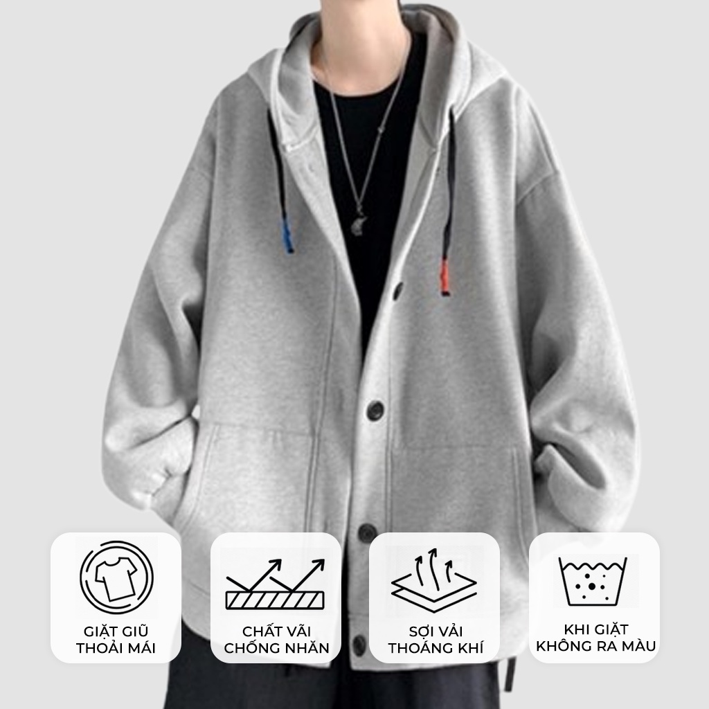 Áo Khoác Nỉ Bông Nam, Nữ Basic Unisex Nỉ From Rộng Màu Xám HDN 905