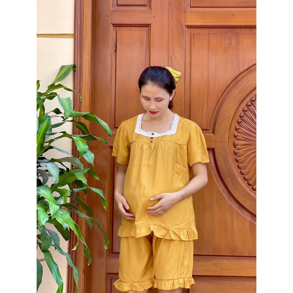 Đồ Bộ Bầu LỬNG tay cánh tiên Chất Đũi Mát Cổ Vuông 3 khuy màu sắc tươi trẻ BL832