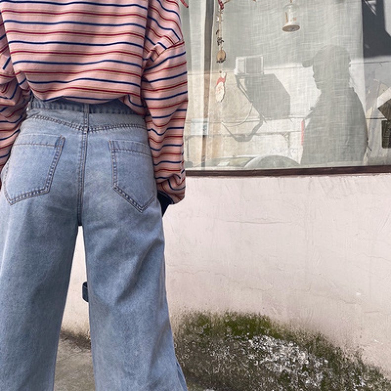 Sale 69% Quần jeans nữ ống rộng lưng cao thời trang, blue,S Giá gốc 639000đ - 56C24-1