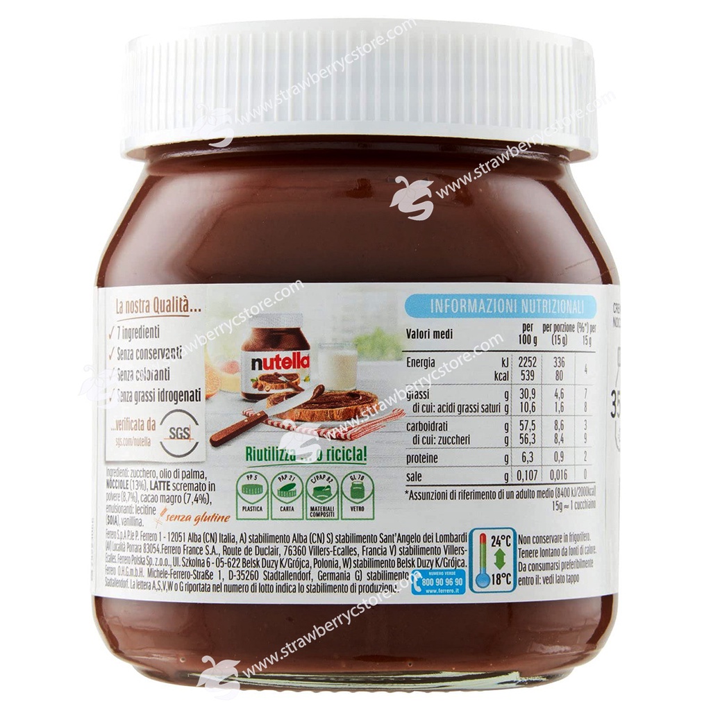 Bơ Hạt Phỉ & Cacao Nutella Chocolate Hazelnut Spread, Hũ Thủy Tinh 350g