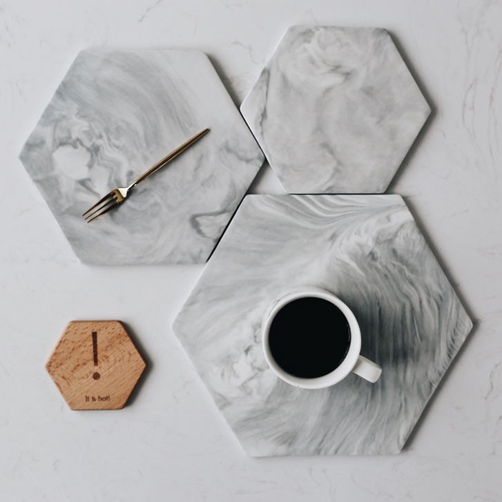 Khay Ceramic tròn hiện đại (Vân Marble xám)