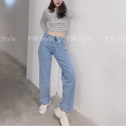 Quần baggy jean nữ FM Style quần jean bò ống suông rộng nữ cạp cao phong cách Hàn Quốc sành điệu 211126015