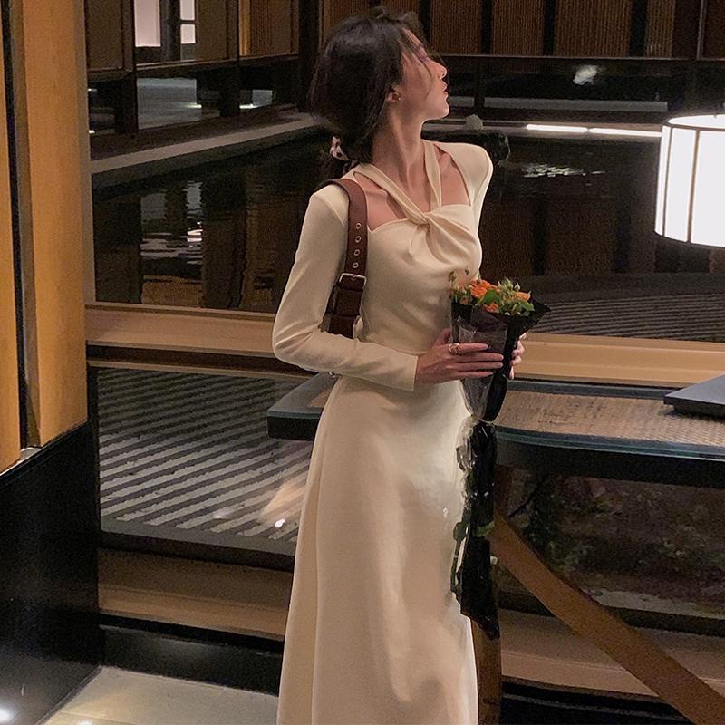 COZOK Đầm tay dài kiểu dáng đơn giản hợp thời trang