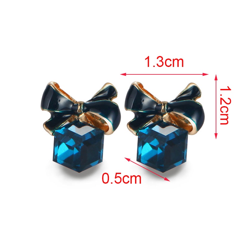 1 Cặp Bông Tai Nơ Đính Đá Pha Lê Xanh Thanh Lịch