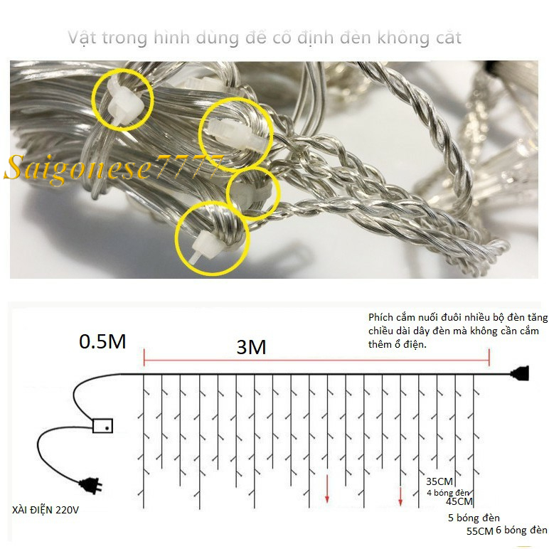 (4m*50cm) 16 Dây Đèn 110 Bóng Đèn Led Đom Đóm Fairy Light- Rèm Đèn Chống Nước Trang Trí Tiệc Sân Vườn Noel Lễ Tết