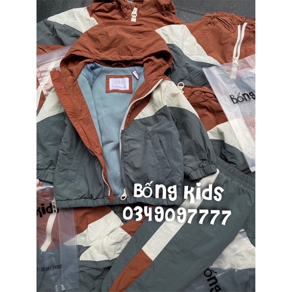 Bộ Gió Hoodie Bé Trai Phối Màu Cam Đất ZR