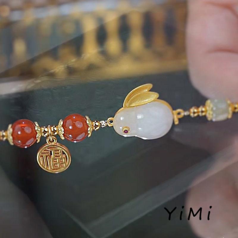 Vòng Tay Hạt Ngọc Bích Đỏ Hình Thỏ Thời Trang Cao Cấp Thích Hợp Làm Quà Tặng Valentine