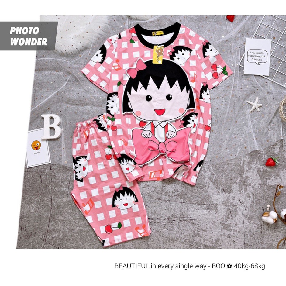 Bộ Ngủ Pijama Thun Lạnh 3D Cao Cấp Tay Ngắn Quần Lửng Họa Tiết Hoạt Hình Dễ Thương