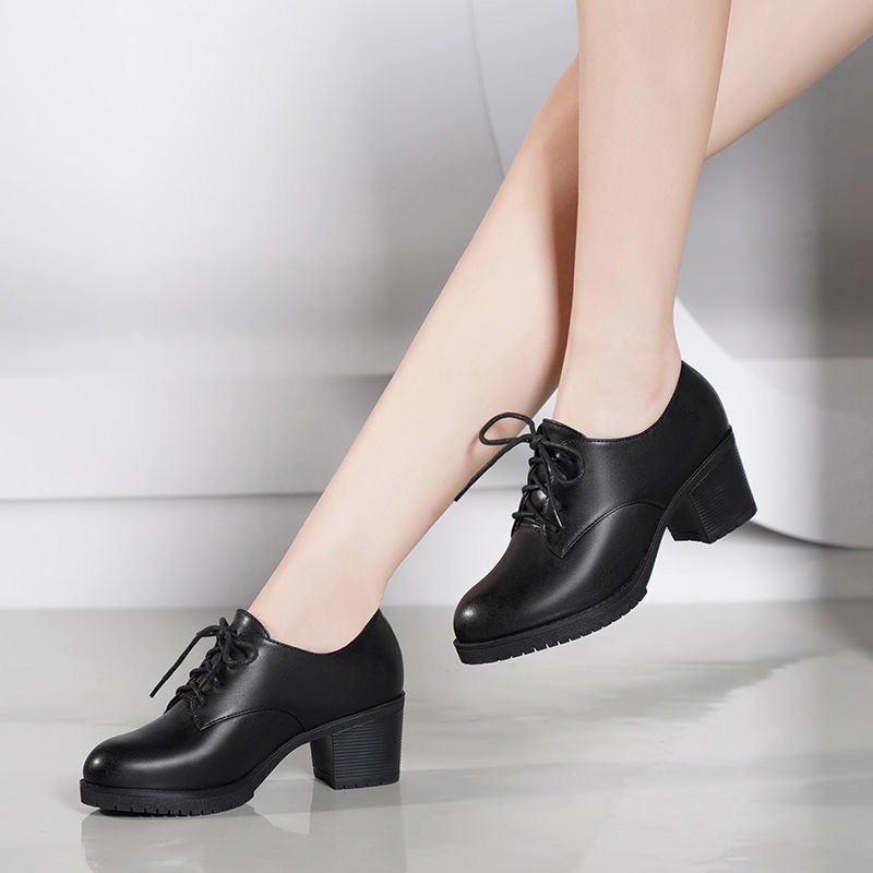 Giày oxford gót vuông cao 5cm da trơn phong cách nữ tính tiểu thư ulzzang - Có ảnh thật