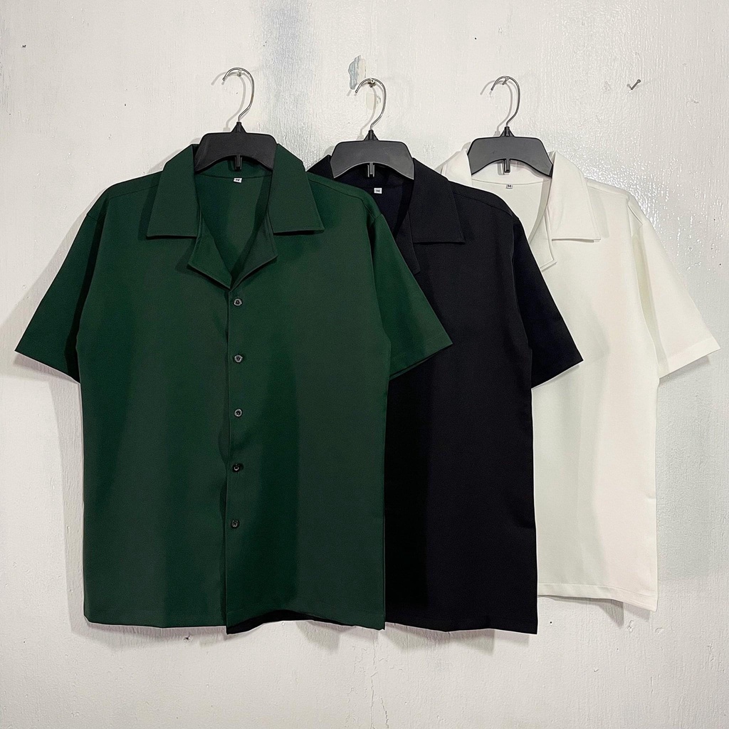 Áo Sơ Mi Lụa Tay Ngắn Xanh Lá Hottrend Unisex Nam Nữ