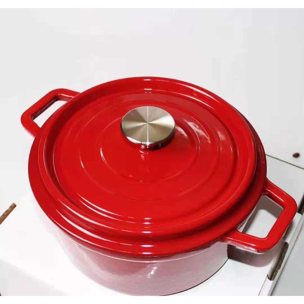 Nồi gang xuất khẩu Petit World, nồi gang màu đỏ 22cm, dung tích 3.2 lít dùng nướng bánh, nấu các món kho ninh hầm