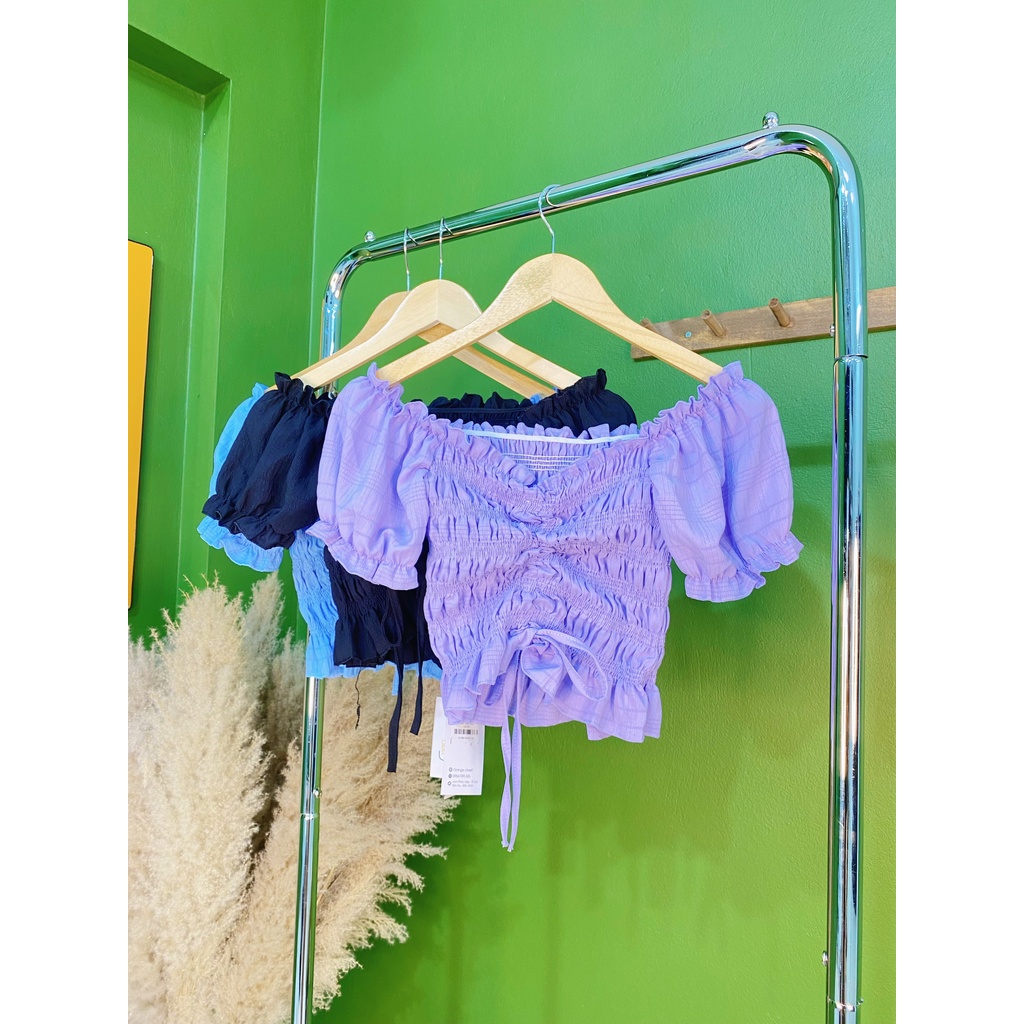 ( Có Đặt Theo Số Đo Yêu Cầu ) Áo Croptop Trễ Vai Tay Cộc Dây Dút Ôm Người A2751