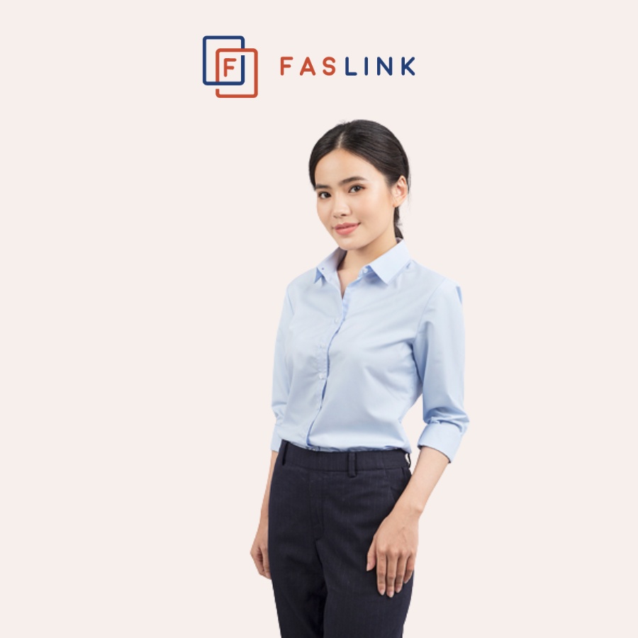 Áo sơ mi Nữ tay dài công sở cao cấp Faslink phối cổ màu xanh