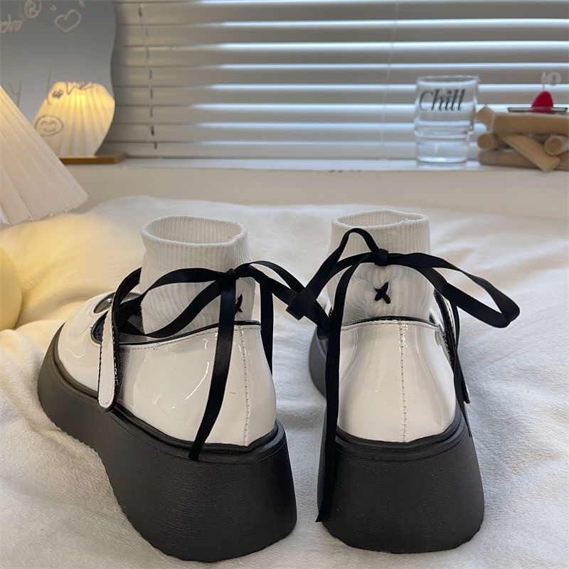 Giày Oxford nữ đế cao, Giày da đế dày mũi tròn trái tim phong cách ulzzang