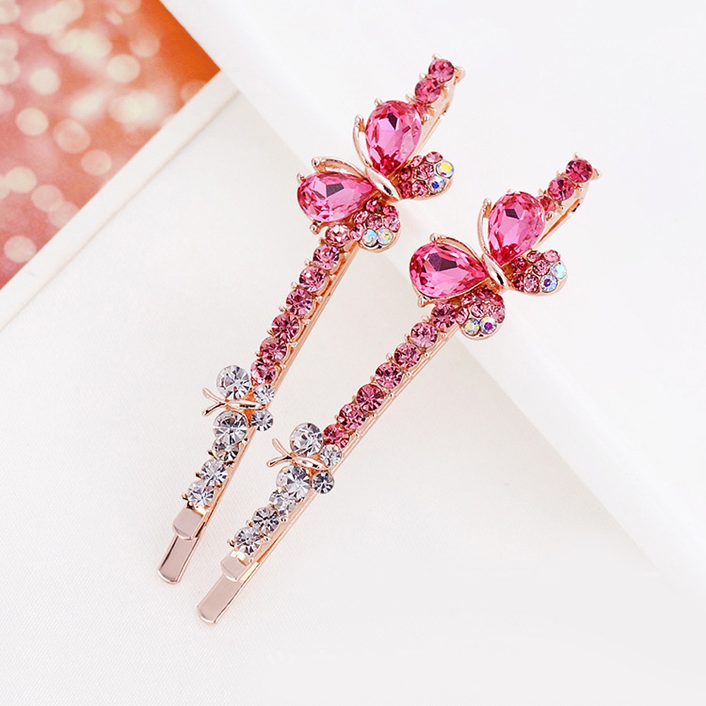 Set 2 kẹp tóc mặt bướm khảm đá lấp lánh thời trang cho nữ