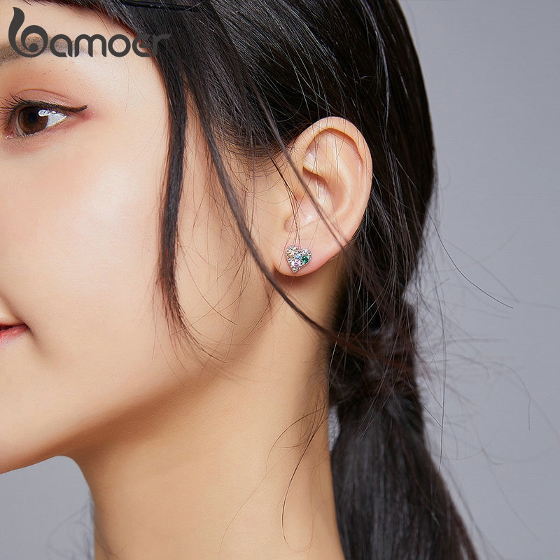 Bông Tai Bamoer Bạc 925 Hình Trái Tim Dành Cho Nữ