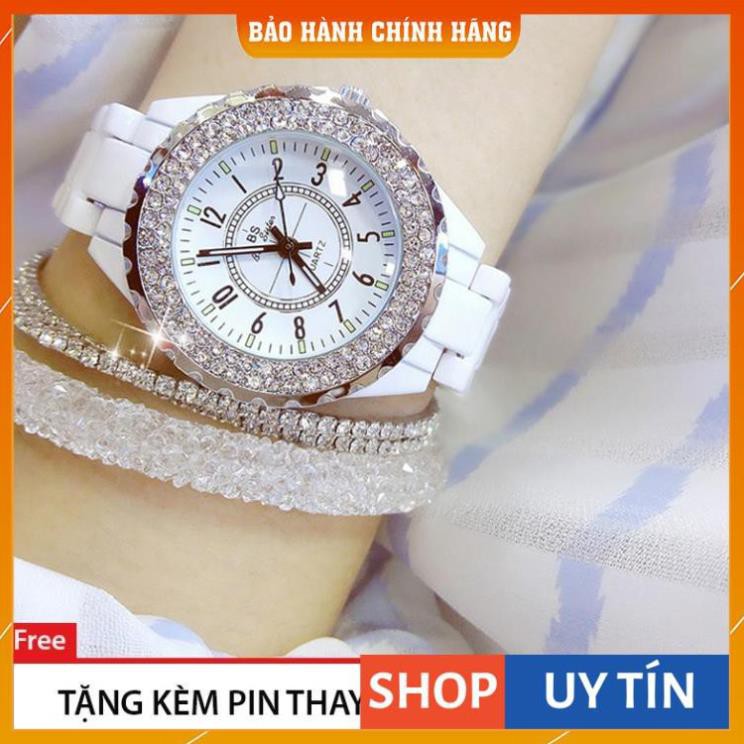 Đồng hồ nữ Bee Sister 0280 Full Viền Đá Xoay - dây sứ độc lạ - size 30mm