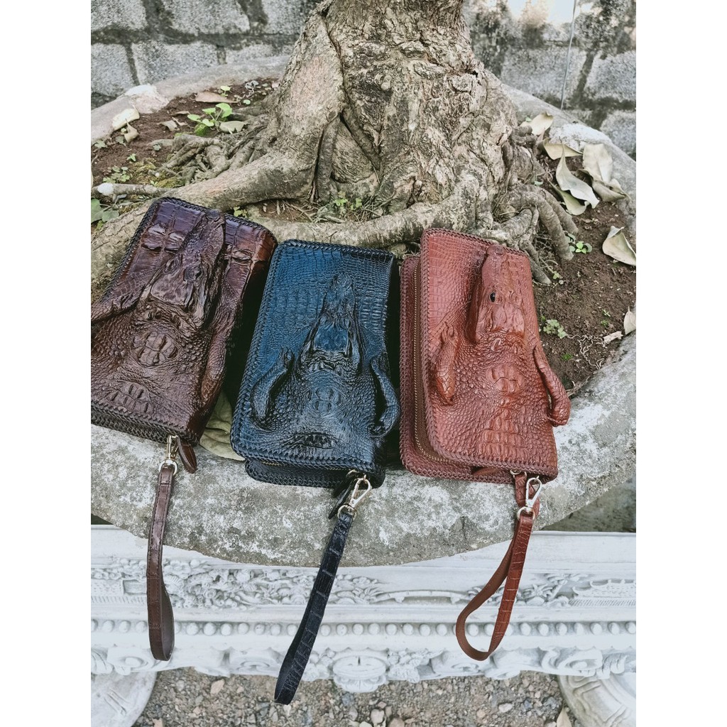 Ví Cầm Tay 2 khóa da cá sấu Nguyên Con BH 12 Tháng