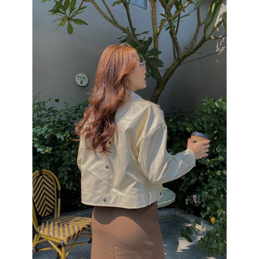 Áo khoác da dáng croptop LYRA, áo da hai lớp trẻ trung, cá tính-VSYAK0039