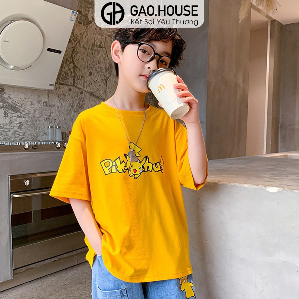 Áo thun cho bé Gạo House cotton 4 chiều cổ tròn cộc tay họa tiết Pikachu