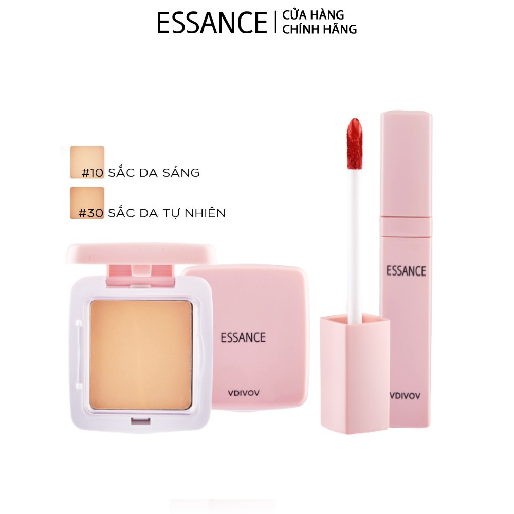 [Mã COSLG5 giảm 10%]Combo Phấn phủ mịn mượt Essance Silky Pact 11g và son kem Soft Lip Liquid 3g (màu RD44 Strawberry)