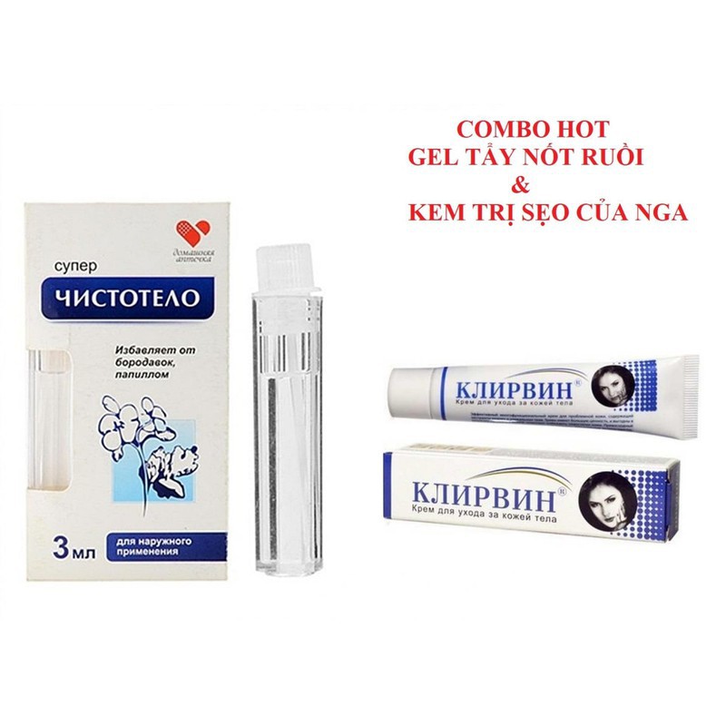 Combo gel tẩy nốt ruồi và kem sẹo Klirvin Nga