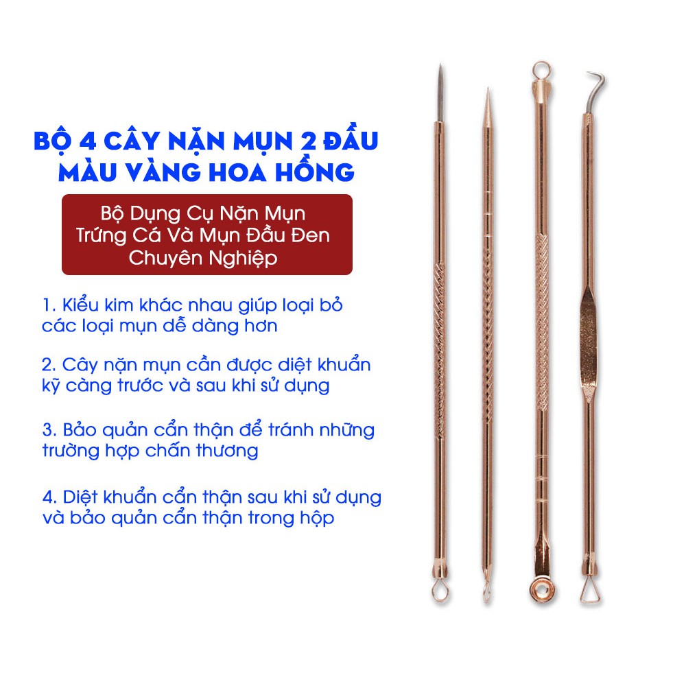 LANBENA Bộ Dụng Cụ Nặn Mụn Màu Vàng Hoa Hồng (Set 4 cây)