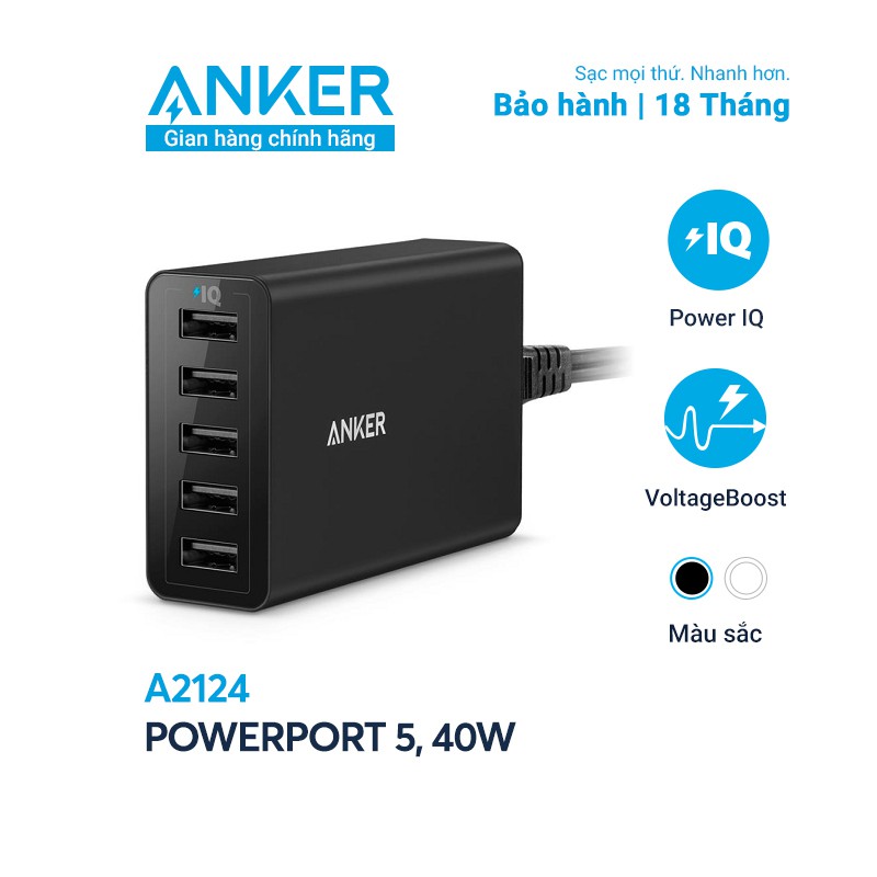 Sạc ANKER PowerPort 5 Cổng USB - A2124