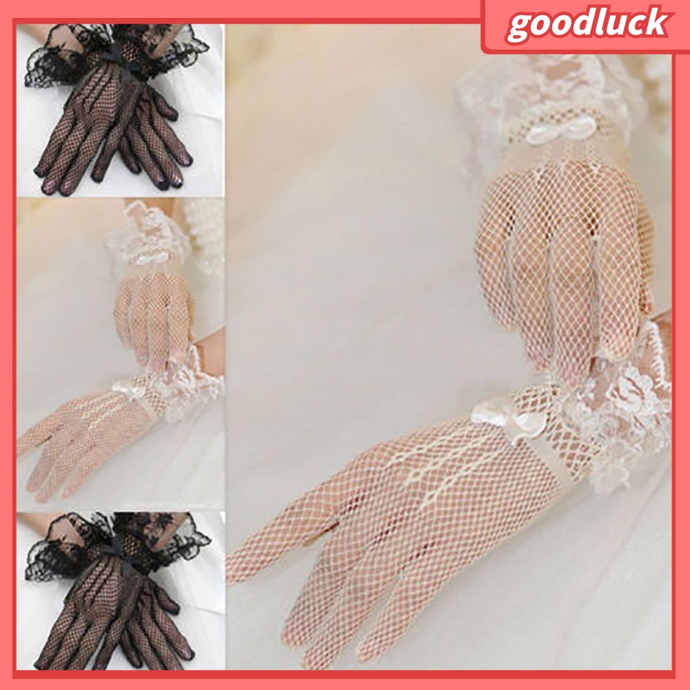 Găng tay cô dâu dạng lưới phối nơ xinh xắn