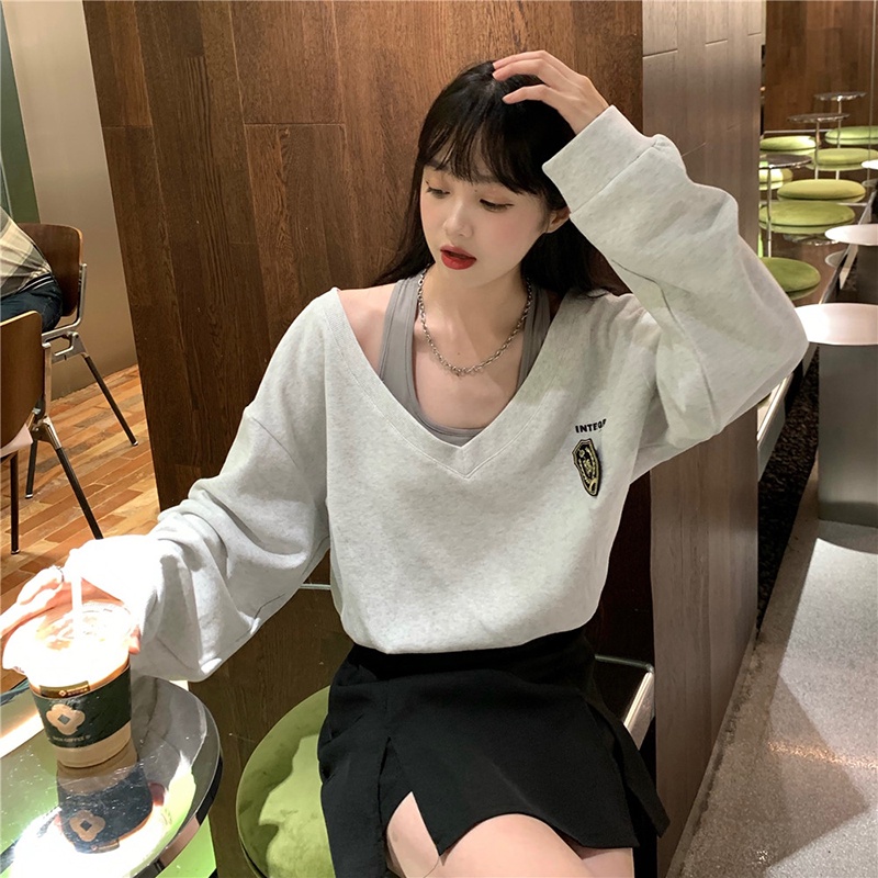 Áo Sweater Tay Dài Giả Hai Lớp Thời Trang Mùa Thu Cho Nữ