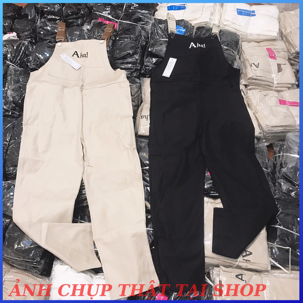 [TẶNG KÈM ÁO PHÔNG]Quần yếm kaki Ulzzang thêu Aha dây phối màu 3 size S,M,L