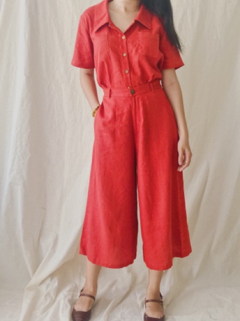 Set áo quần đỏ cam vintage