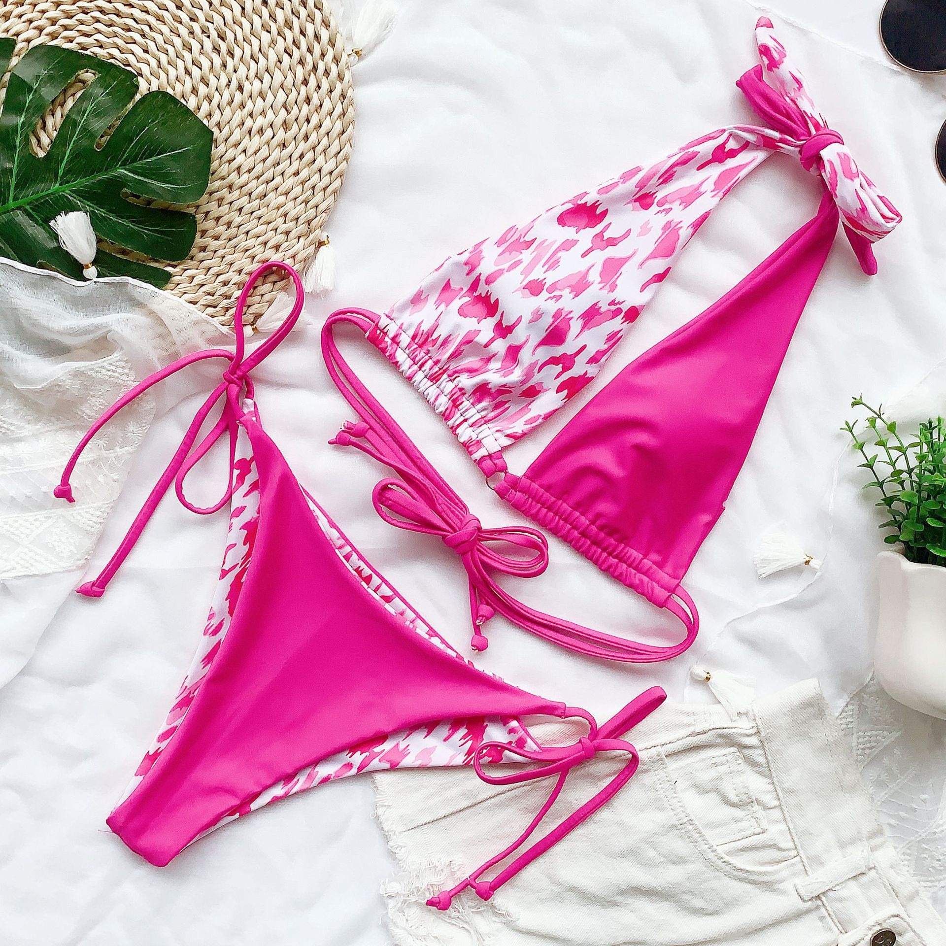 Bikini Nữ Phối Dây In Hoạ Tiết Da Báo Màu Hồng | BigBuy360 - bigbuy360.vn