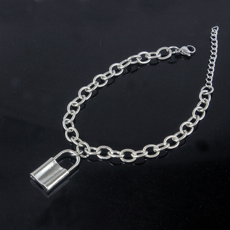 Women Cool Lock Cross Punk Rock Chain Adjustable Bracelet,Long Chain Silver Metal Party Bracelet