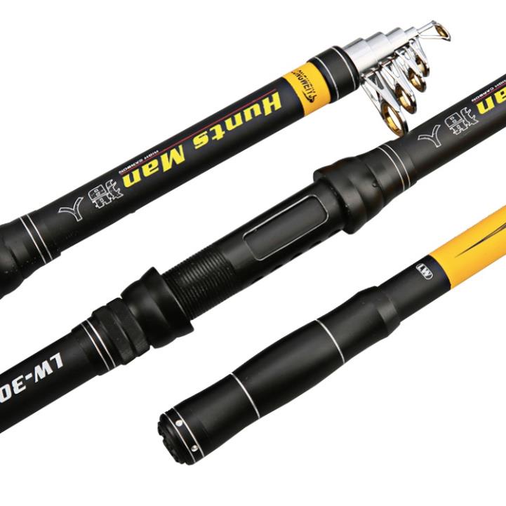 Cần Câu Máy Rút Hunts man LW vàng đủ size 2m1 2m4 2m7 3m0 3m6 cacbon tải cá trên 10 kg cần câu lăng xê cần câu hunts man
